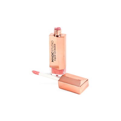 Gloss labial líquido rosa com aplicador em embalagem rosa metálica.