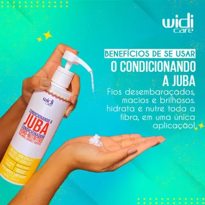 Condicionador Widi Care Juba com dispensador em fundo azul