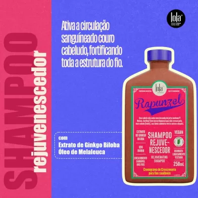 Frasco de champô rejuvenescedor Lola Cosmetics com rótulo vermelho
