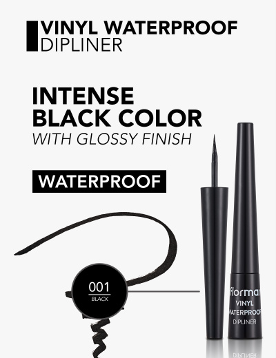 Delineador líquido preto flormar VINYL WATERPROOF DIPLINER com pincel fino e tampa longa