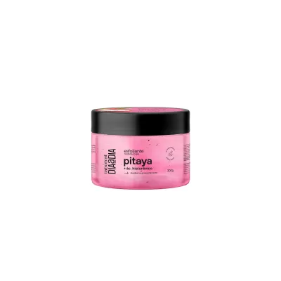 Frasco rosa de esfoliante Pitaya com tampa preta