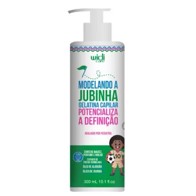 Frasco de gelatina capilar Widi Care com ilustração de menino de futebol