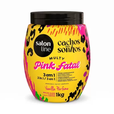 Frasco amarelo com tampa preta para creme condicionador Salon Line Pink Fatal 3 em 1