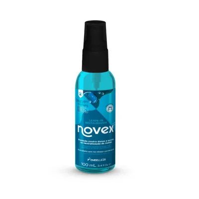Frasco azul de spray de leave-in restaurador Novex com tampa preta, 100 mL