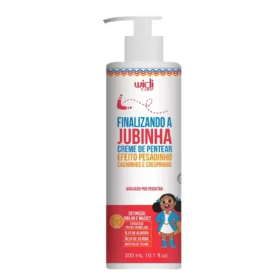 Frasco de creme para pentear Widi Care Finalizando a Jubinha com tampa doseador e desenho de menina