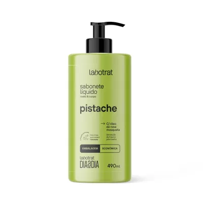 Frasco verde de sabonete líquido pistache Labotrat com bomba preta