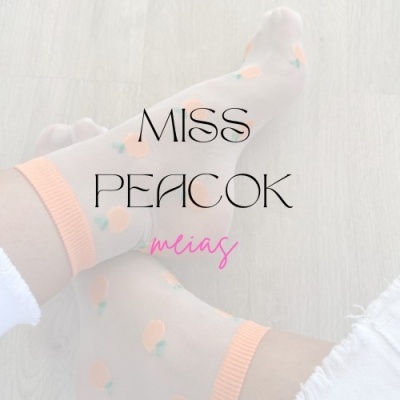 Meias transparentes com padrão de pêssegos e punho laranja