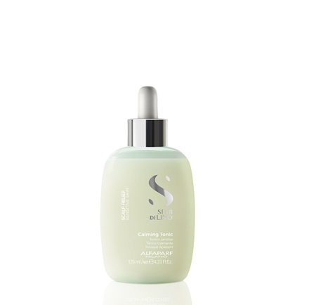 Tonic Scalp Calming Micellar Semi di Lino Alfaparf 125ml Frasco verde claro de tónico calmante com conta-gotas