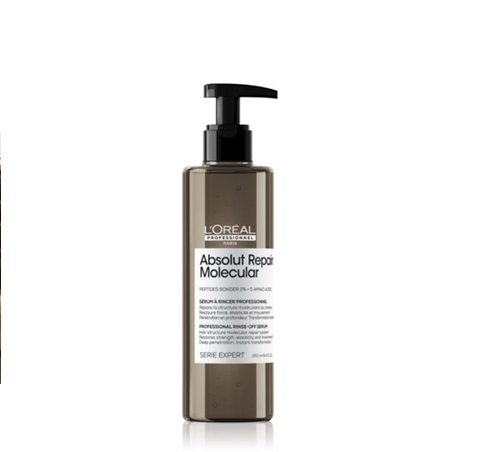 Sérum Absolut Repair Molecular Loreal Serie Expert 250 ml Frasco castanho com tampa doseadora preta de produto de cabelo L'Oréal Absolut Repair Molecular