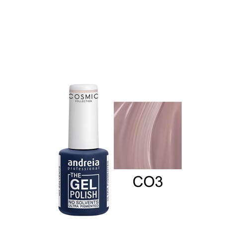 Verniz The Gel Polish True Pure Andreia 10.5ml - CO3 Esmalte de verniz gel Andreia azul escuro com tampa branca e amostra de cor CO3