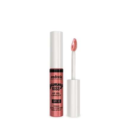 Batom Yummy Kiss Lip Oil Iluminador Para Lábios Spf30 Andreia - 03 Sunset Pink óleo labial Andreia Beauty Summer Kiss cor rosa metálico com aplicador