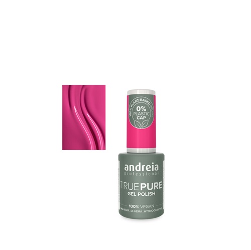 Verniz The Gel Polish True Pure Andreia 10.5ml - T48 Esmalte de unhas em gel rosa da marca Andreia Professional com rótulo verde e tampa branca.