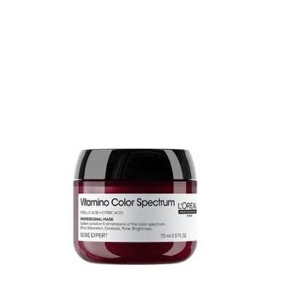 Frasco de máscara capilar vermelho vinho com tampa preta e etiqueta branca da L'Oréal