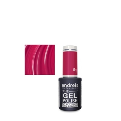 Frasco de verniz gel preto com tampa rosa e amostra da cor rosa do verniz