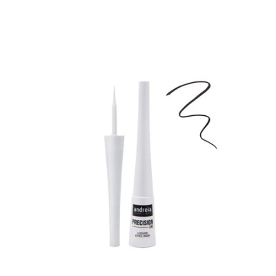 Esmalte de unhas branco com rótulo preto e pincel fino ao lado, traço preto ondulado