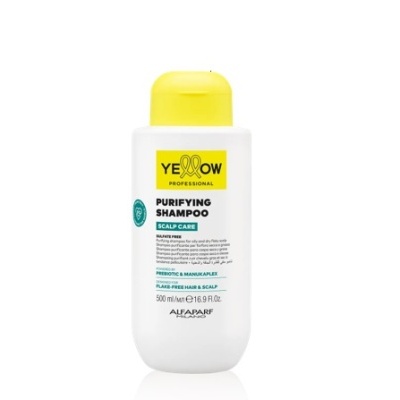 Frasco de champô purificante YELLOW Professional branco e amarelo para cuidados do couro cabeludo