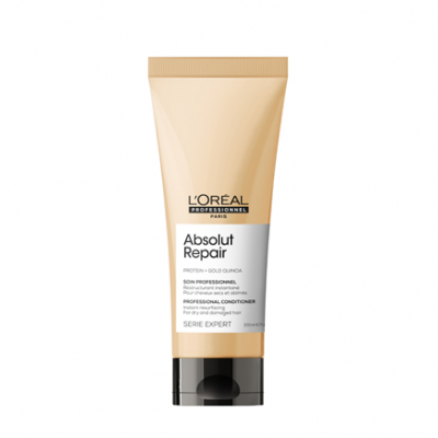 Bisnaga de condicionador L'Oréal Absolut Repair com rótulo branco e bege