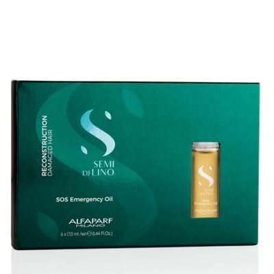 Caixa verde com frascos de óleo para cabelo Semi Di Lino.