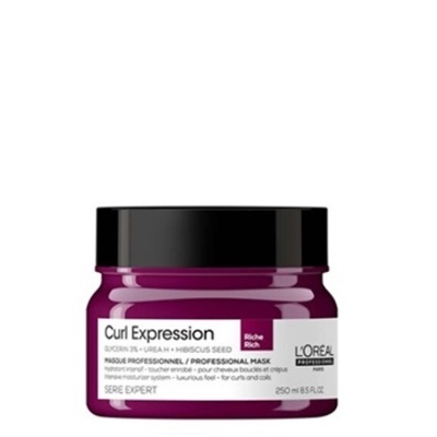 Frasco roxo escuro de máscara capilar L'Oréal Curl Expression
