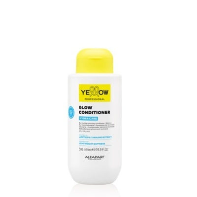 Frasco branco com tampa amarela de amaciador Yellow Professional Glow Conditioner