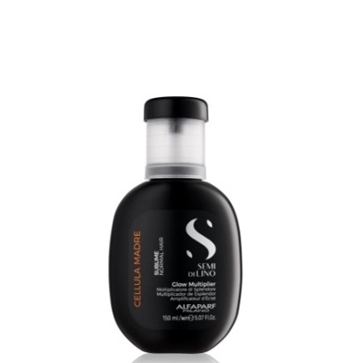 Frasco preto de produto capilar Semi Di Lino Alfaparf com texto