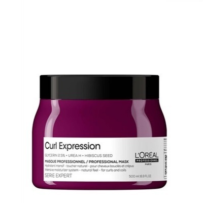 Máscara profissional hidratante L'Oréal Curl Expression em embalagem roxa com tampa preta