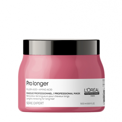 Frasco de máscara capilar L'Oréal Pro Longer rosa com tampa preta