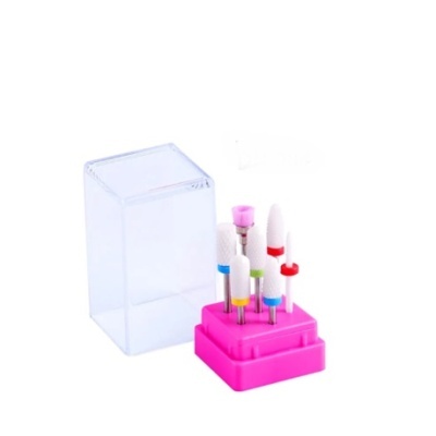 Conjunto de brocas para unhas com base cor-de-rosa e tampa transparente