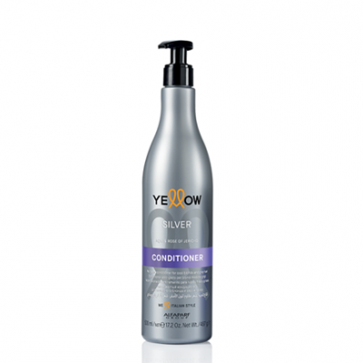 Frasco prateado de condicionador Silver da marca Yellow com tampa negra