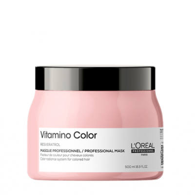 Pote rosa com máscara profissional para cabelo Vitamino Color da L'Oréal