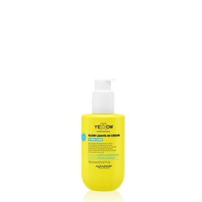 Frasco amarelo de Glow Leave-in Cream Yellow Professional com doseador branco