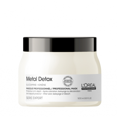 Embalagem branca com tampa preta de máscara profissional Metal Detox 500 ml da L'Oréal
