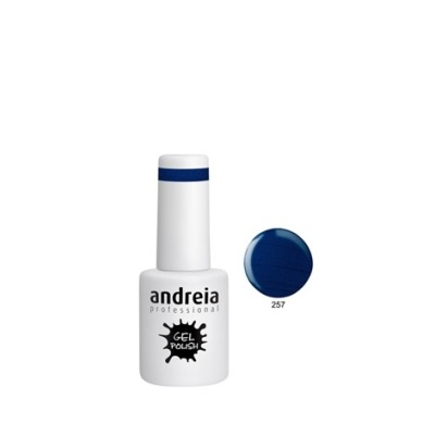 Esmalte de unhas em gel Andreia Professional branco com faixa azul e círculo azul escuro 257
