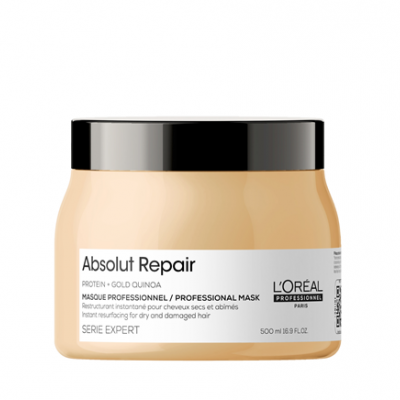 Frasco de máscara capilar profissional L'Oréal Absolut Repair com tampa preta