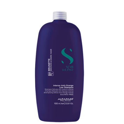 Frasco roxo escuro de shampoo Semi Di Lino Intense Anti-Orange 1000 ml