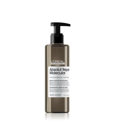 Frasco castanho com tampa doseadora preta de produto de cabelo L'Oréal Absolut Repair Molecular