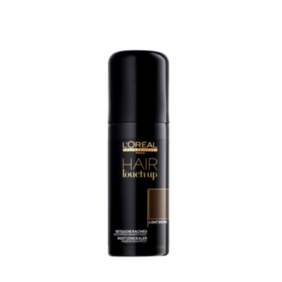 Frasco preto de L'Oréal Hair Touchup Light Brown com texto dourado e branco