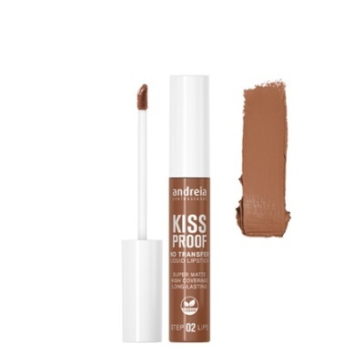 Batom líquido mate castanho nude com aplicador e embalagem branca