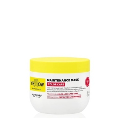 Frasco branco com tampa amarela de máscara capilar Yellow Maintenance Mask