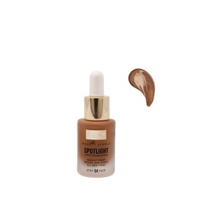 Frasco de base líquida para rosto com conta-gotas e tampa dourada