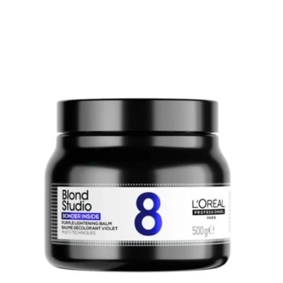 Pote preto do produto Blond Studio Bonder Inside da LOréal com etiqueta branca e texto azul e preto.