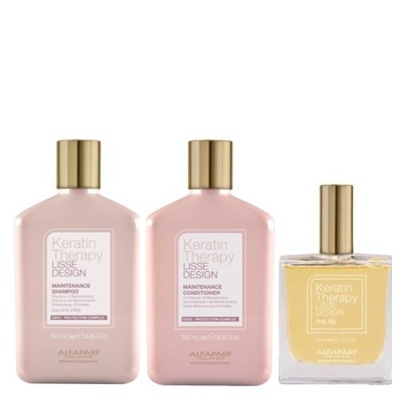 Conjunto de produtos Alfaparf Keratin Therapy Lisse Design com shampoo, condicionador e óleo capilar