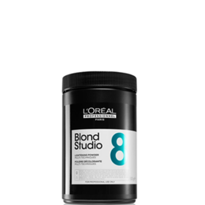 Frasco de pó descolorante L'Oréal Blond Studio 8 preto e branco