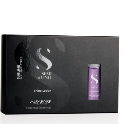 Caixa preta com embalagem de loção brilho alfaparf semi di lino