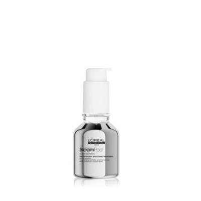 Frasco de sérum L'Oréal Professionnel SteamPod prateado com doseador branco