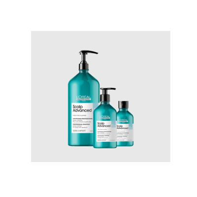 Conjunto de três produtos L'Oréal Série Expert Scalp Advanced em embalagem azul e branca