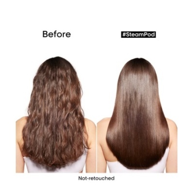 Comparação de cabelo antes e depois do uso do SteamPod