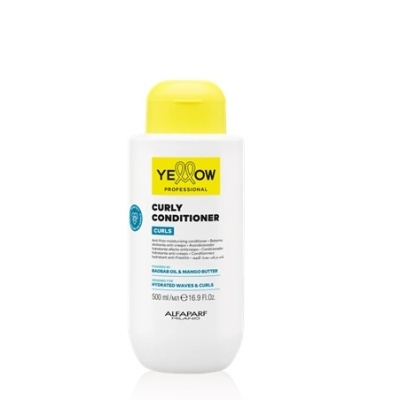 Condicionador Yellow Professional Curly Conditioner em frasco branco com tampa amarela