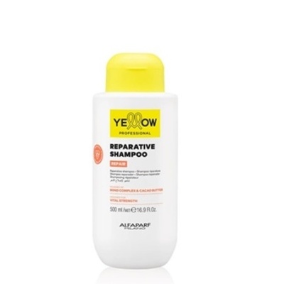 Frasco branco de shampoo reparador Yellow Professional com tampa amarela