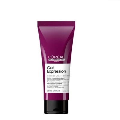 Frasco de creme profissional L'Oréal Curl Expression, cor vinho com rótulo branco